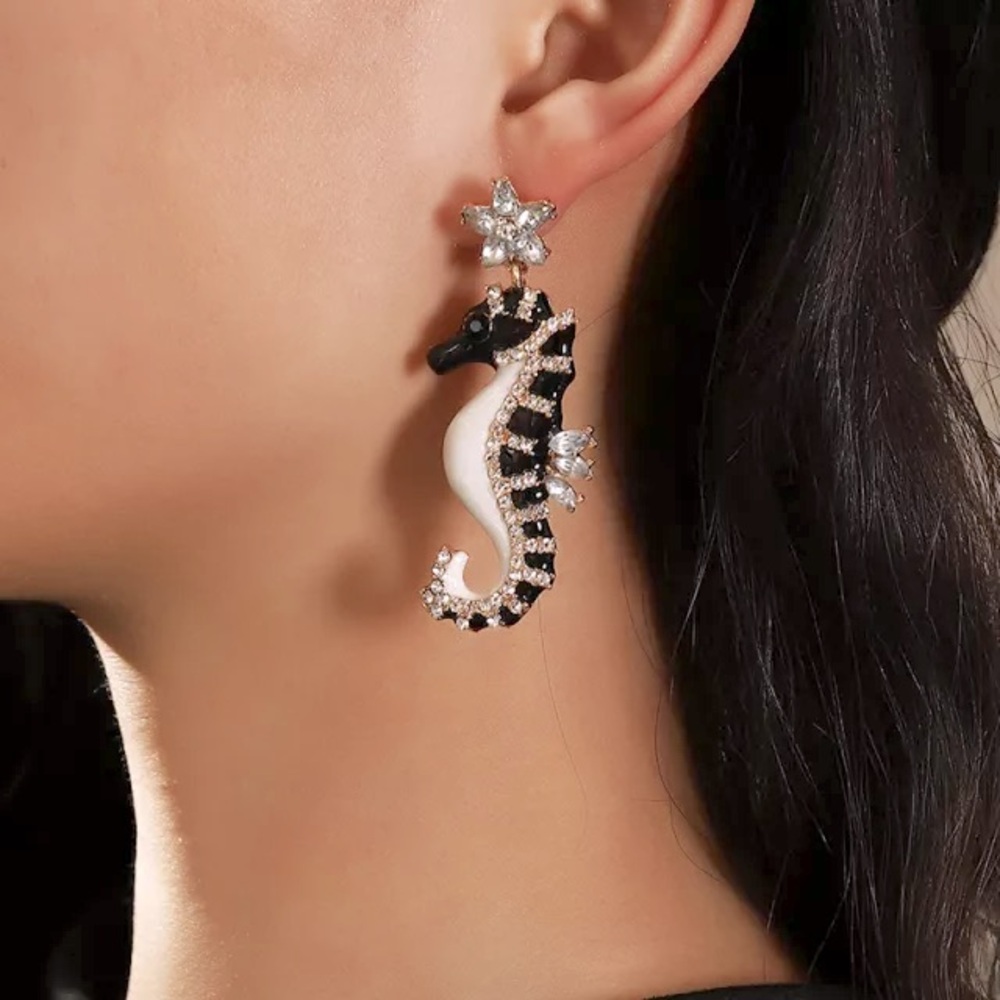 Sparkling Seahorse Statement Earrings